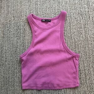 Zara Pink Cropped Fitted Tank Top